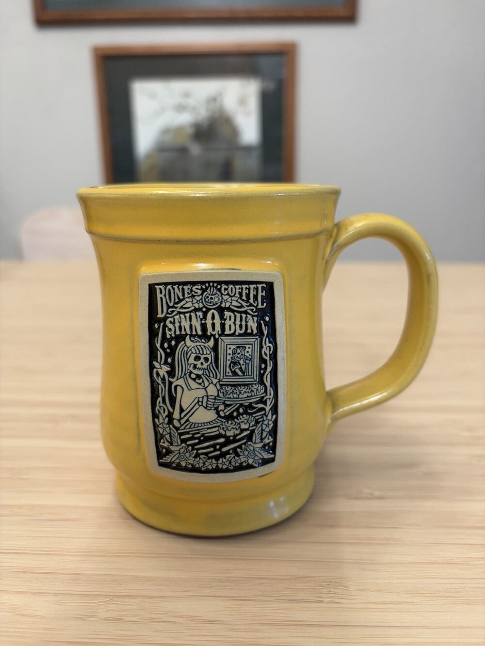 Bones Coffee Company Mug Sinn-O-Bun Limited Edition Yellow Deneen Pottery 2022